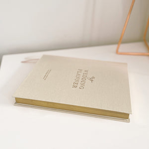 Ivory Cloth Wedding Planner Book with Gold Foil and Gilded Edges